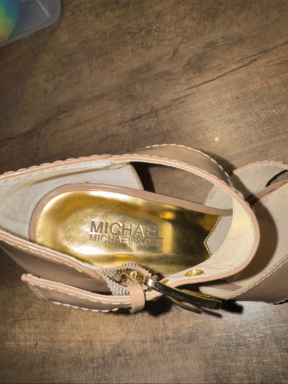 Michael Kors Patent Leather Cork Platform Block Heel Sandals Women’s 8.5M Nude - Picture 2 of 7